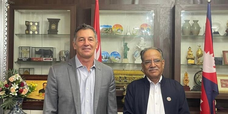 बिदाई भेटका लागि प्रचण्ड निवास खुमलटार पुगे राजदुत बेरी