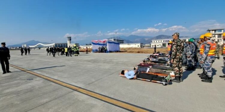 पोखराको अन्तर्राष्ट्रिय विमानस्थलमा आपतकालीन अभ्यास