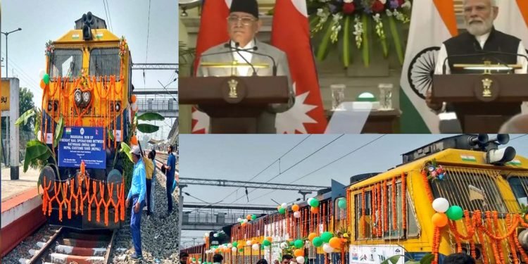 बिहारको बथनाहा रेलवे स्टेशनदेखि विराटनगरको कष्टम यार्डसम्म कार्गो रेलको उद्घाटन