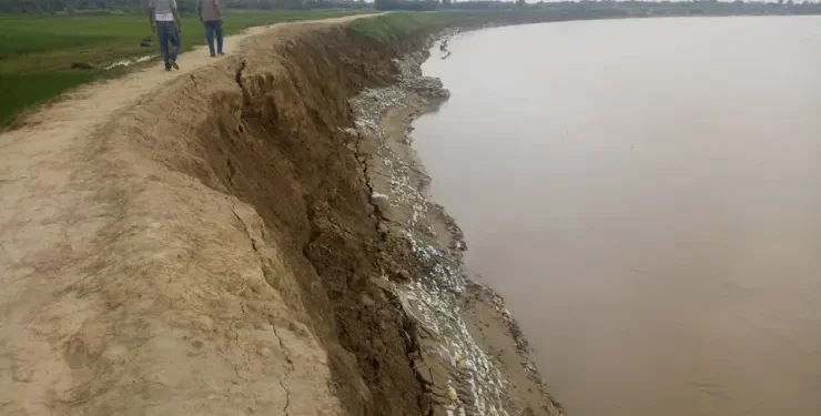 नदी कटान नियन्त्रणका लागि तटबन्ध