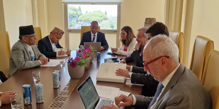 प्रधानमन्त्री दाहाल र संयुक्त राष्ट्रसङ्घका महासचिवबीच भेटवार्ता