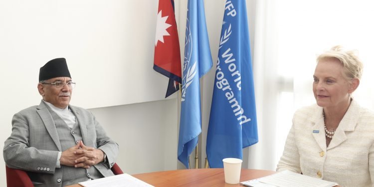 प्रधानमन्त्री प्रचण्ड र विश्व खाद्य कार्यक्रमका कार्यकारी निर्देशकबीच भेटवार्ता