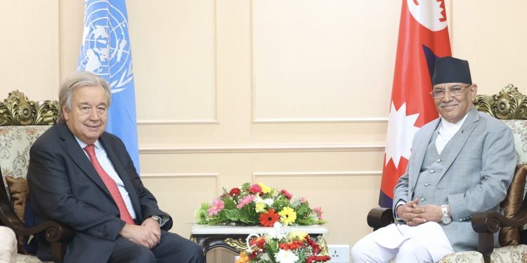 प्रधानमन्त्री दाहालसँग राष्ट्रसङ्घ महासचिव गुटेरेसको भेटवार्ता