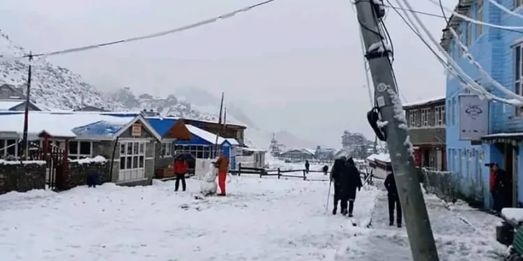 मनाङ र मुस्ताङमा पानीसमेत जम्न थाल्यो