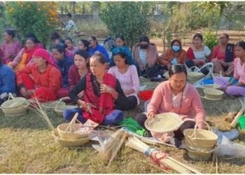 ढकिया बुन्न सिक्दै थारु महिला