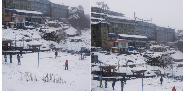 चैतको हिउँले खुम्बु क्षेत्र सेताम्मे,पर्यटकको घुइँचो