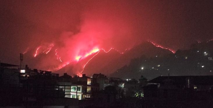 पर्वतका ६० ठाउँमा आगलागी : १४ सय हेक्टर वन सखाप