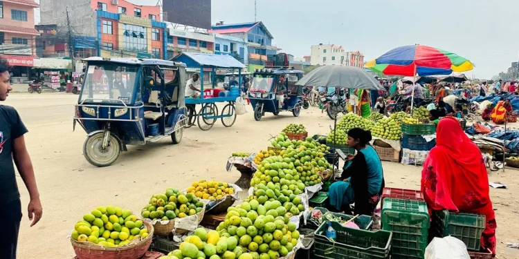 बजार व्यवस्थित नहुँदा व्यापारी र उपभोक्ताहरु सडकमै आँप किनबेच गर्न बाध्य