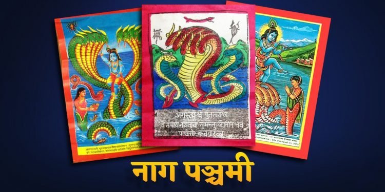 घर घरमा नागको तस्वीर टाँसेर आज नागपञ्चमी पर्व मनाइँदै