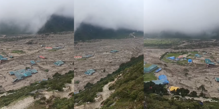 थामे बाढीमा १ जना बेपत्ता, अझै गाउँ जोखिममा