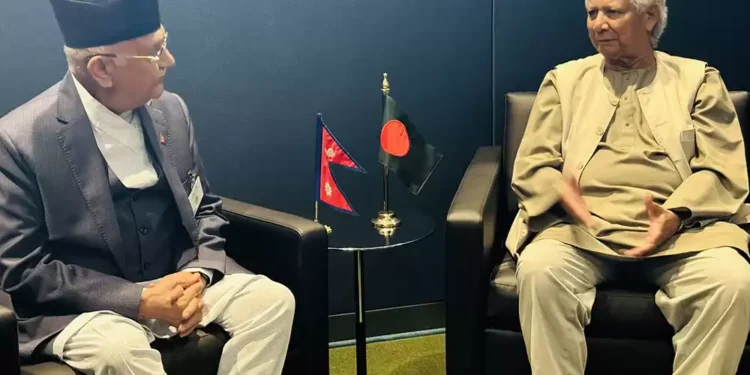 प्रधानमन्त्री ओली र बंगलादेशका अन्तरिम सरकार प्रमुख युनुसबीच भेटवार्ता