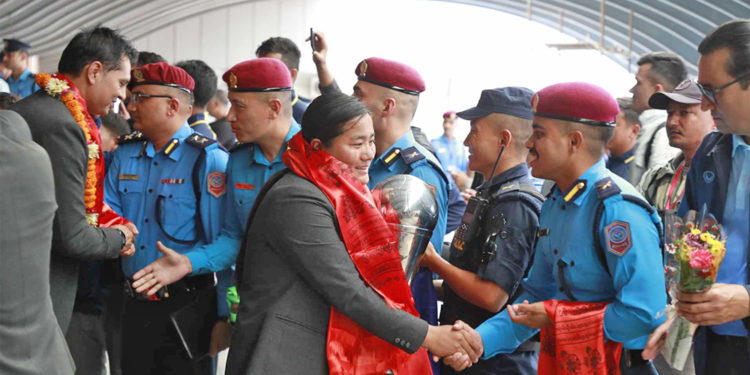 च्याम्पियन नेपाल पुलिसका खेलाडीलाई भव्य स्वागत