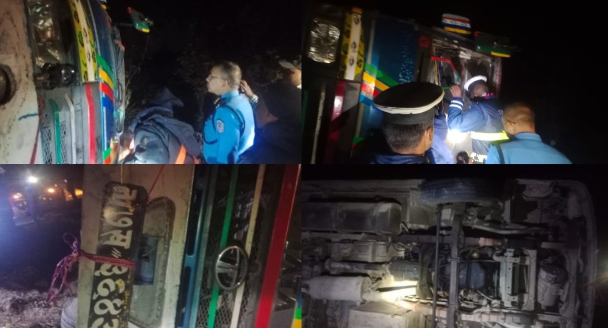 बाँके जंगलमा बस पल्टिँदा १५ जना यात्रु घाइते