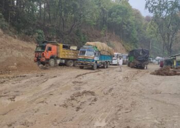 दाउन्ने खण्डमा हिलोले सडक अवरुद्ध, बुटवल–नारायणगढ यातायात ठप्प