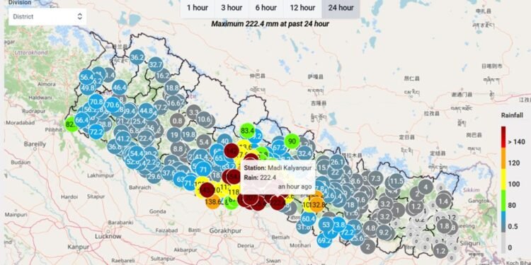 चितवनमा २४ घण्टामा २२२ मिलिमिटरभन्दा बढी वर्षा