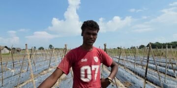 कोशीले जग्गा बगाएपछि भाडाको खेतमा तरकारी खेती गर्दै राकेश