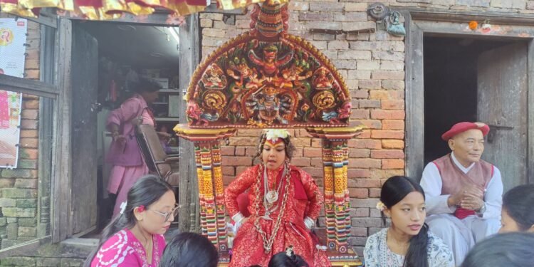 तलेजुमा सर्वसाधारणद्वारा कुमारीको हातबाट टीका ग्रहण, तलेजुलाई देवगृह भित्र्याइयो